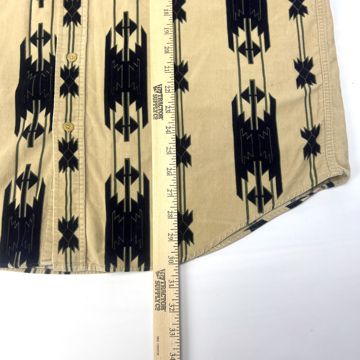 1990s Natural Issue Corduroy Aztec Print Men's Button Down Shirt XL