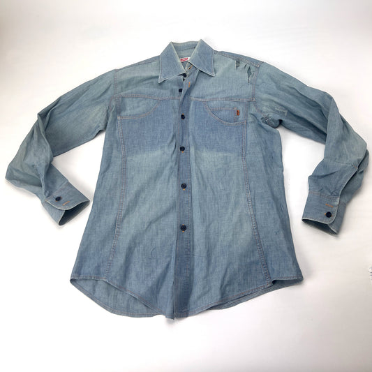 Vintage 1970s Levi's Orange Tab Dallas Beggar Club Chambray Shirt M