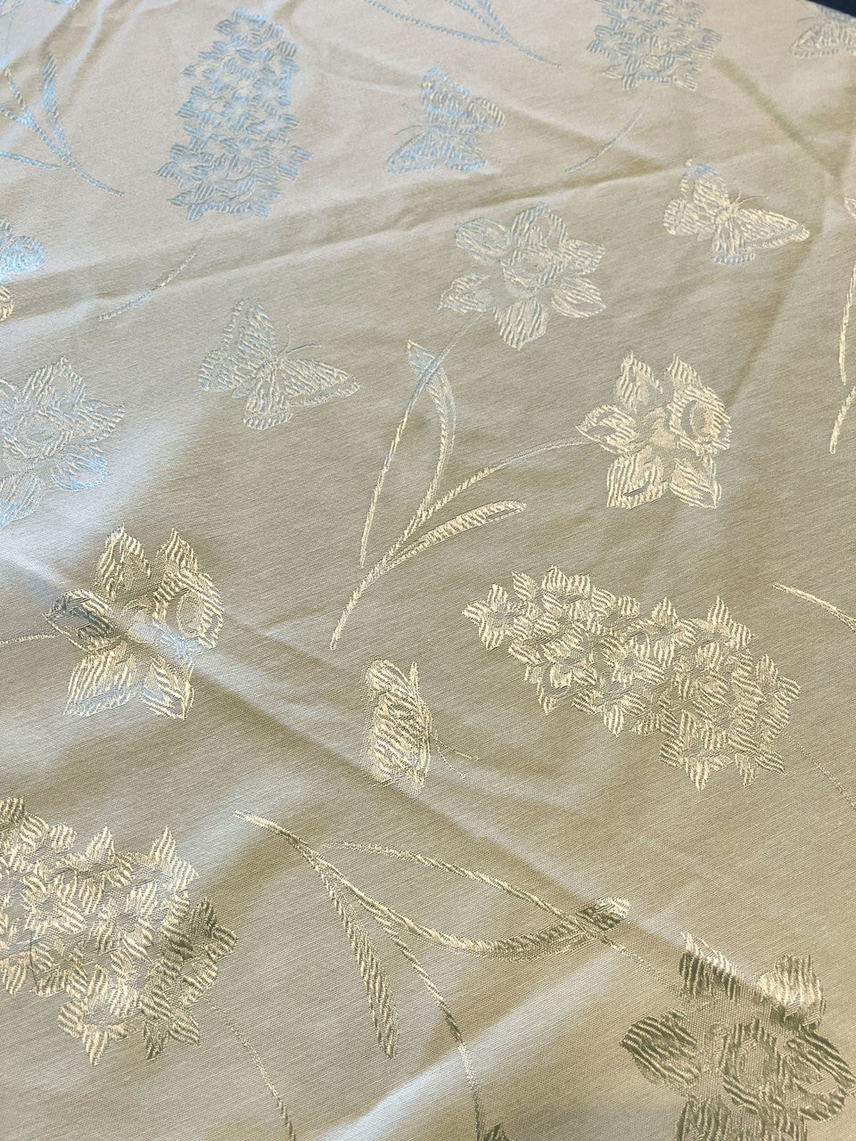 Damask Floral Butterfly Round Tablecloth Reversible Rayon Blend 66in