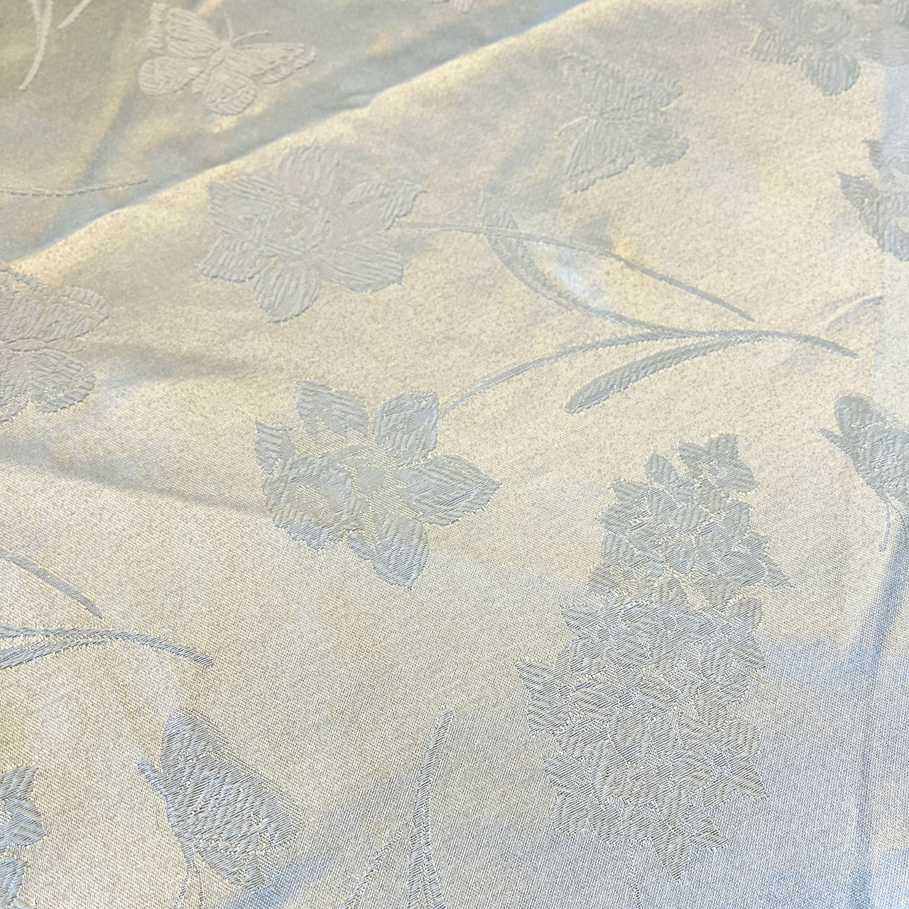 Damask Floral Butterfly Round Tablecloth Reversible Rayon Blend 66in