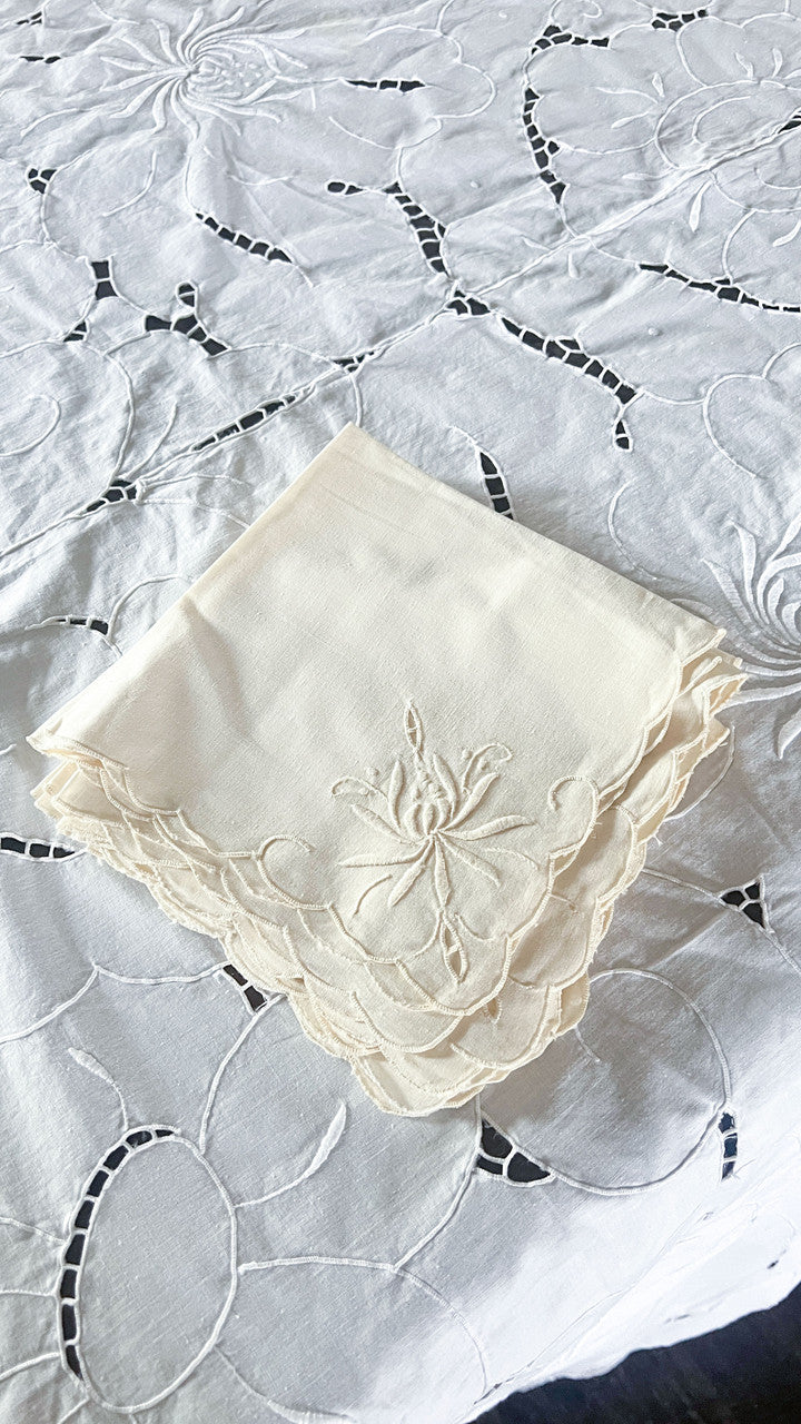 Vintage Madeira Cutwork Embroidered Tablecloth with 10 Napkins 77x62