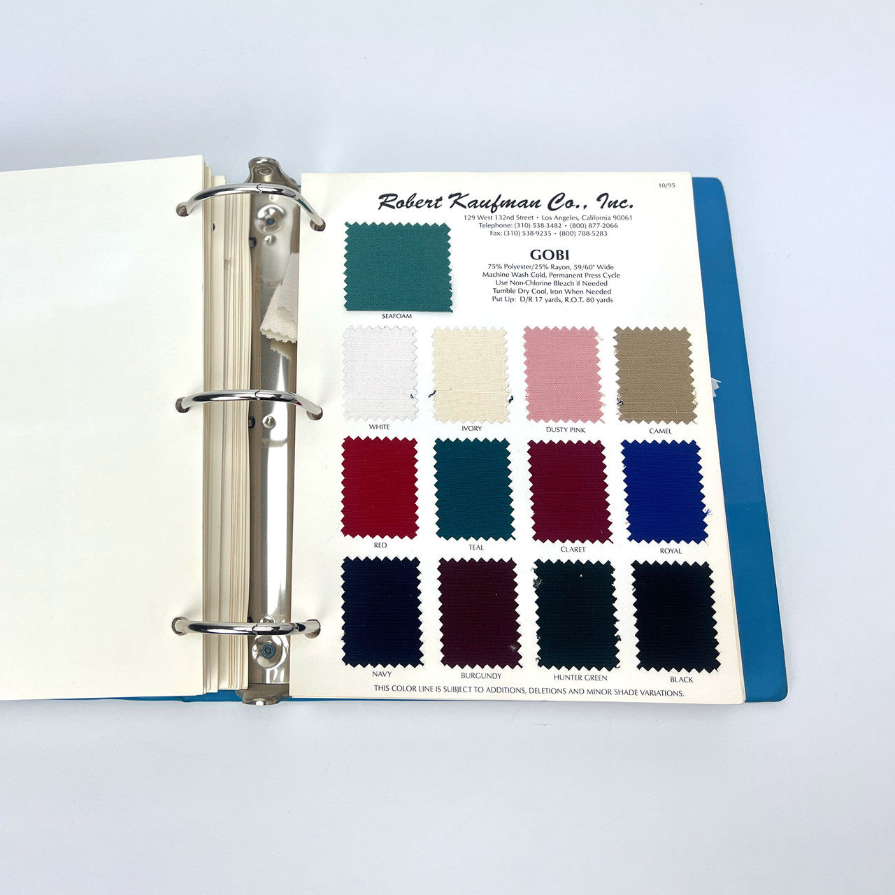 Robert Kaufman Fabric Swatch Sample Binder 1996 Sewing Ephemera