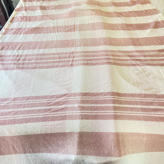 Vintage Twin XL Pink White Cotton Blanket Satin Binding