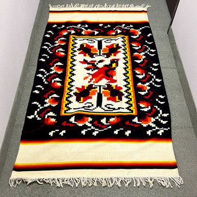 Vintage Mexican Wool Tapestry Bird Blanket Rug – Handwoven Reversible