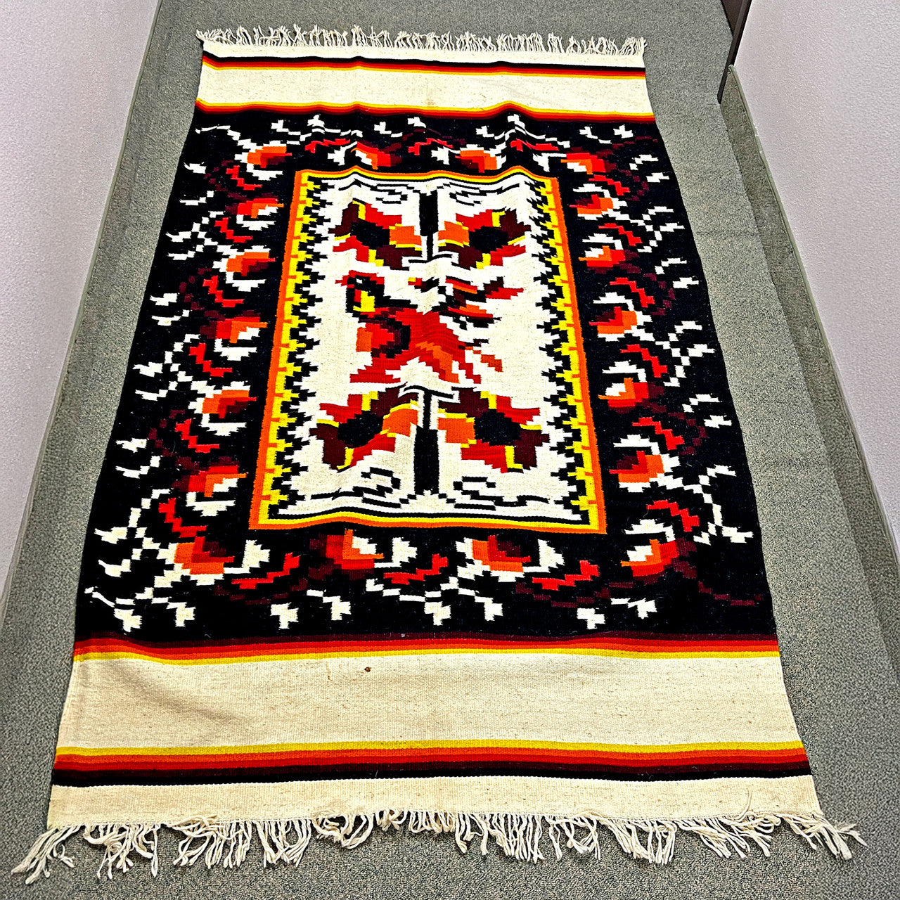 Vintage Mexican Wool Tapestry Bird Blanket Rug – Handwoven Reversible
