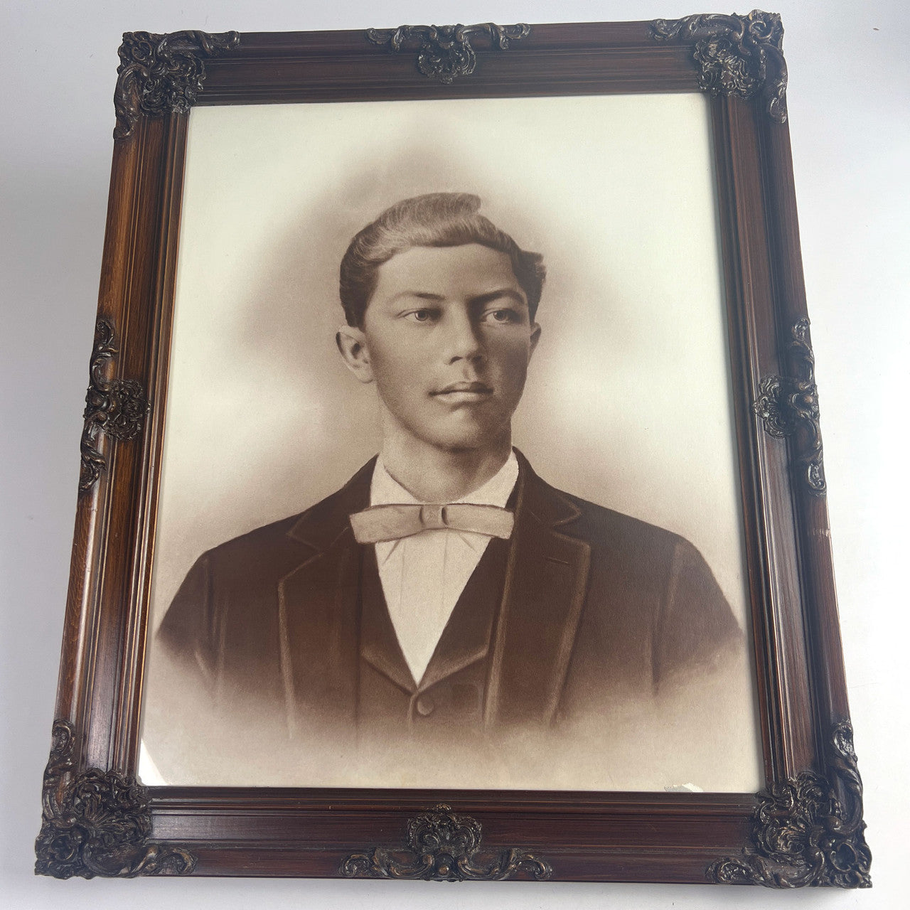 Victorian Framed Portraits Pair Man Woman in Wood Frames