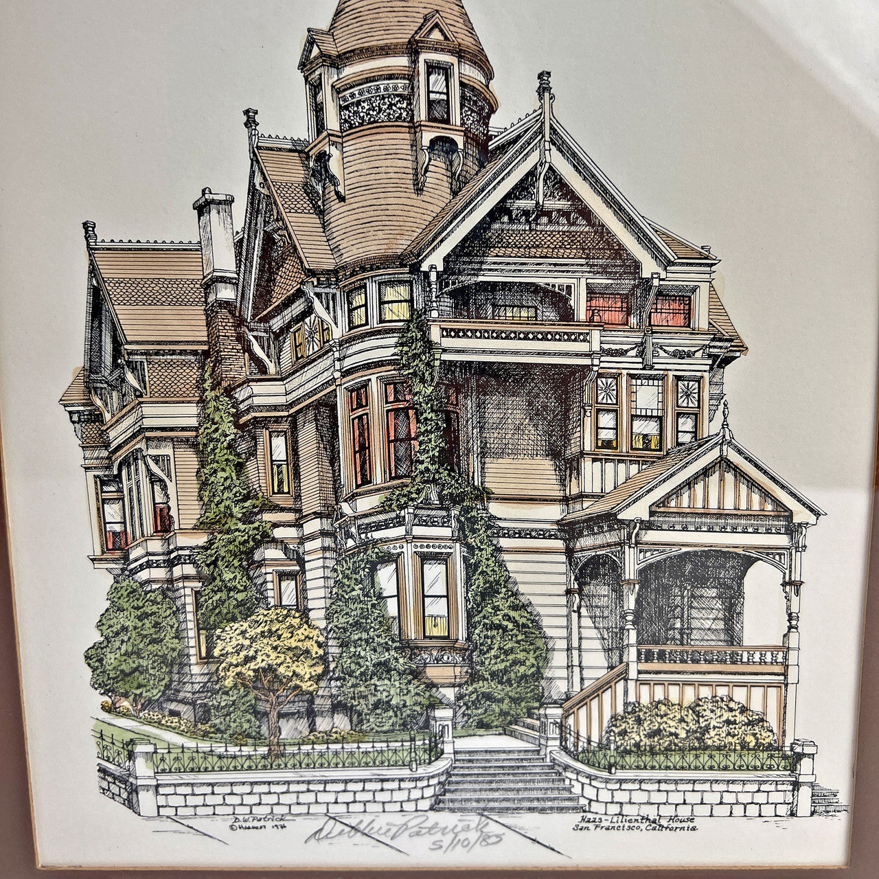 Debbie Patrick Signed 1983 Print San Francisco Victorian Lillienthal House Framed