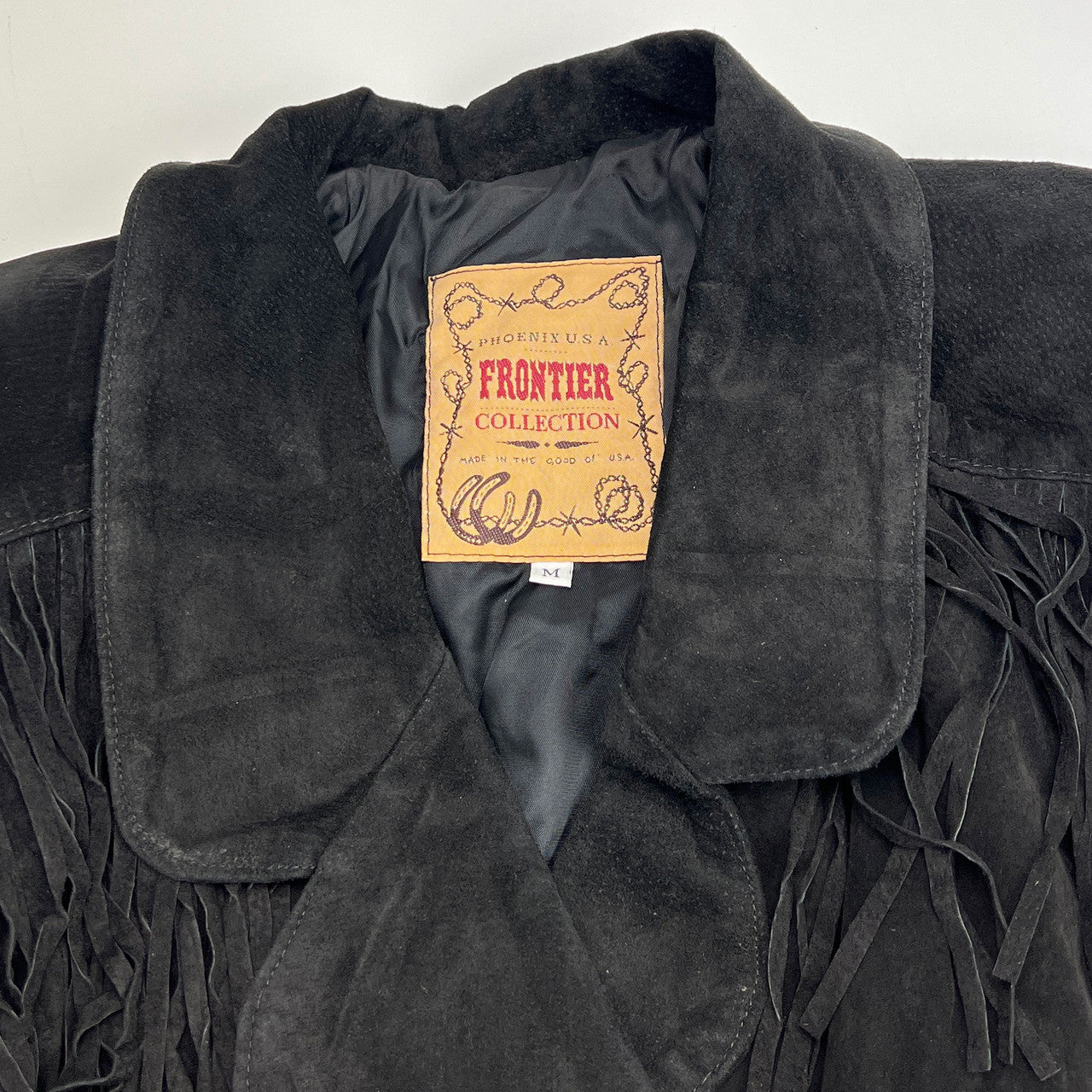 1980s Women's Frontier USA Black Suede Fringe Cropped Leather Jacket Medium
