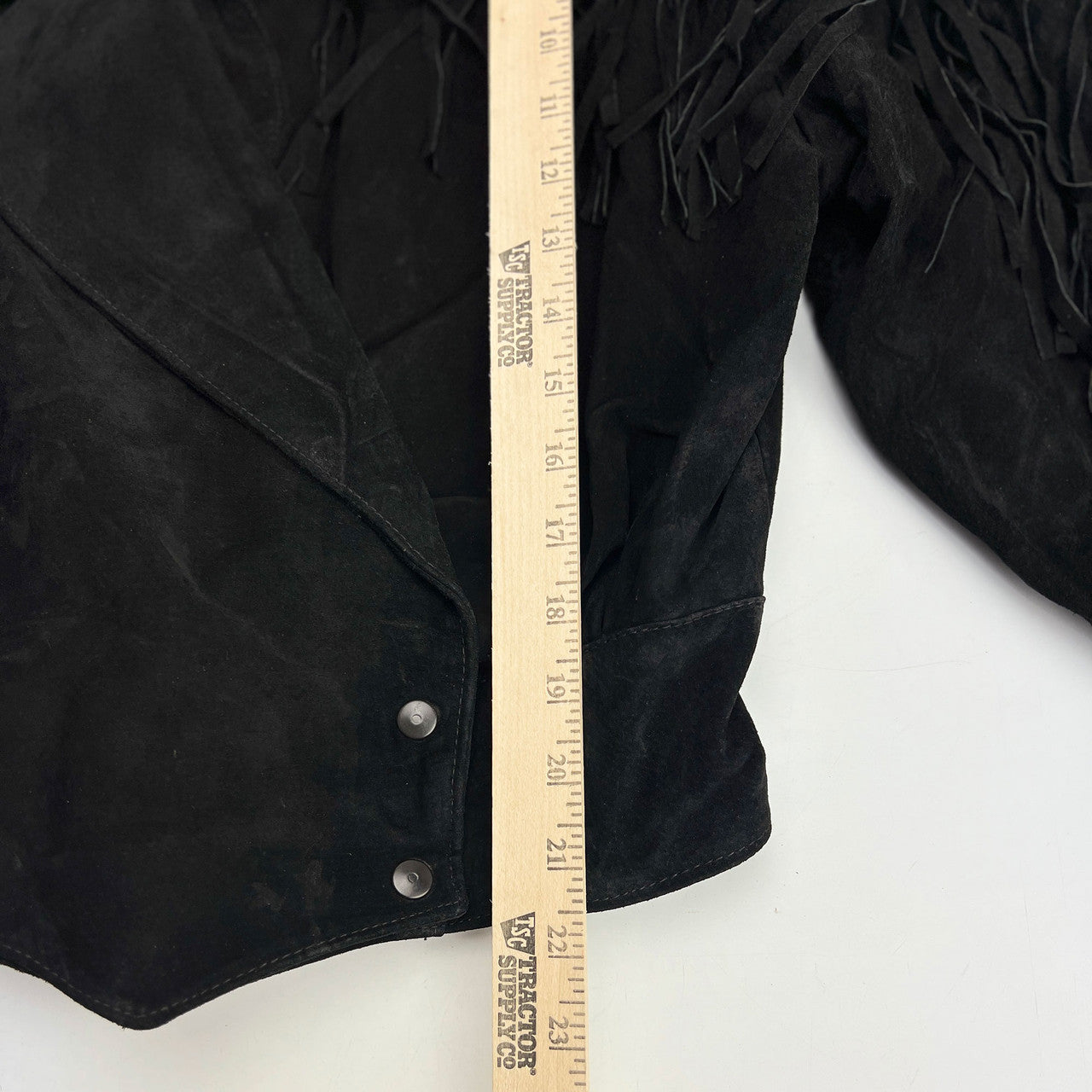 1980s Women's Frontier USA Black Suede Fringe Cropped Leather Jacket Medium