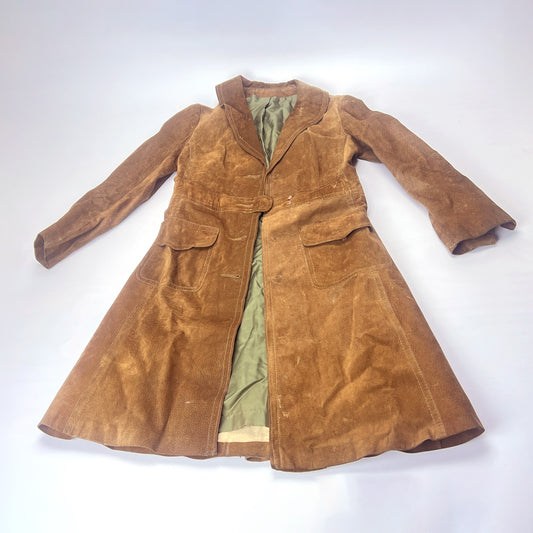 Vintage 70s Suede Long Coat Patch Pockets Women's XS