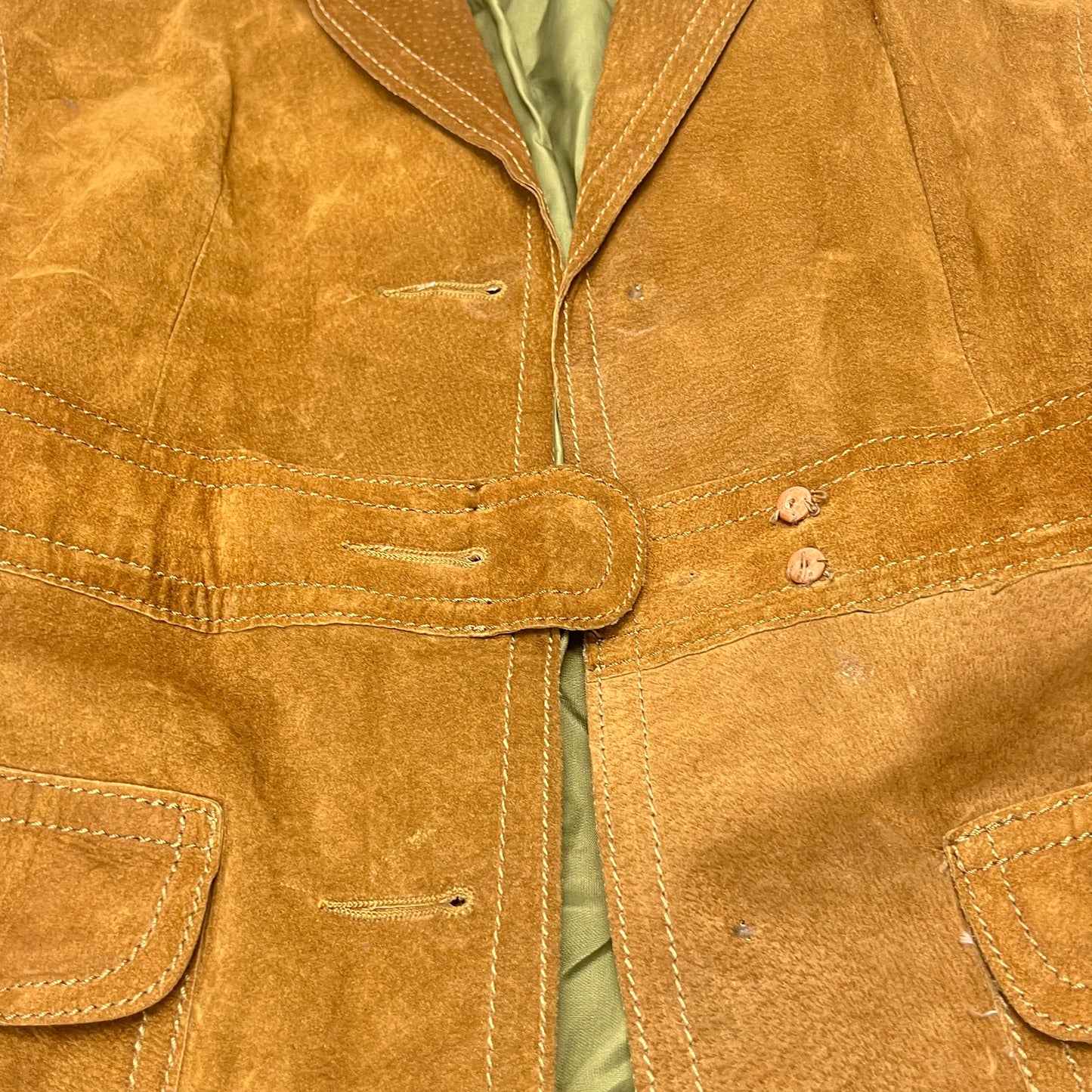Vintage 70s Suede Long Coat Patch Pockets Women's XS