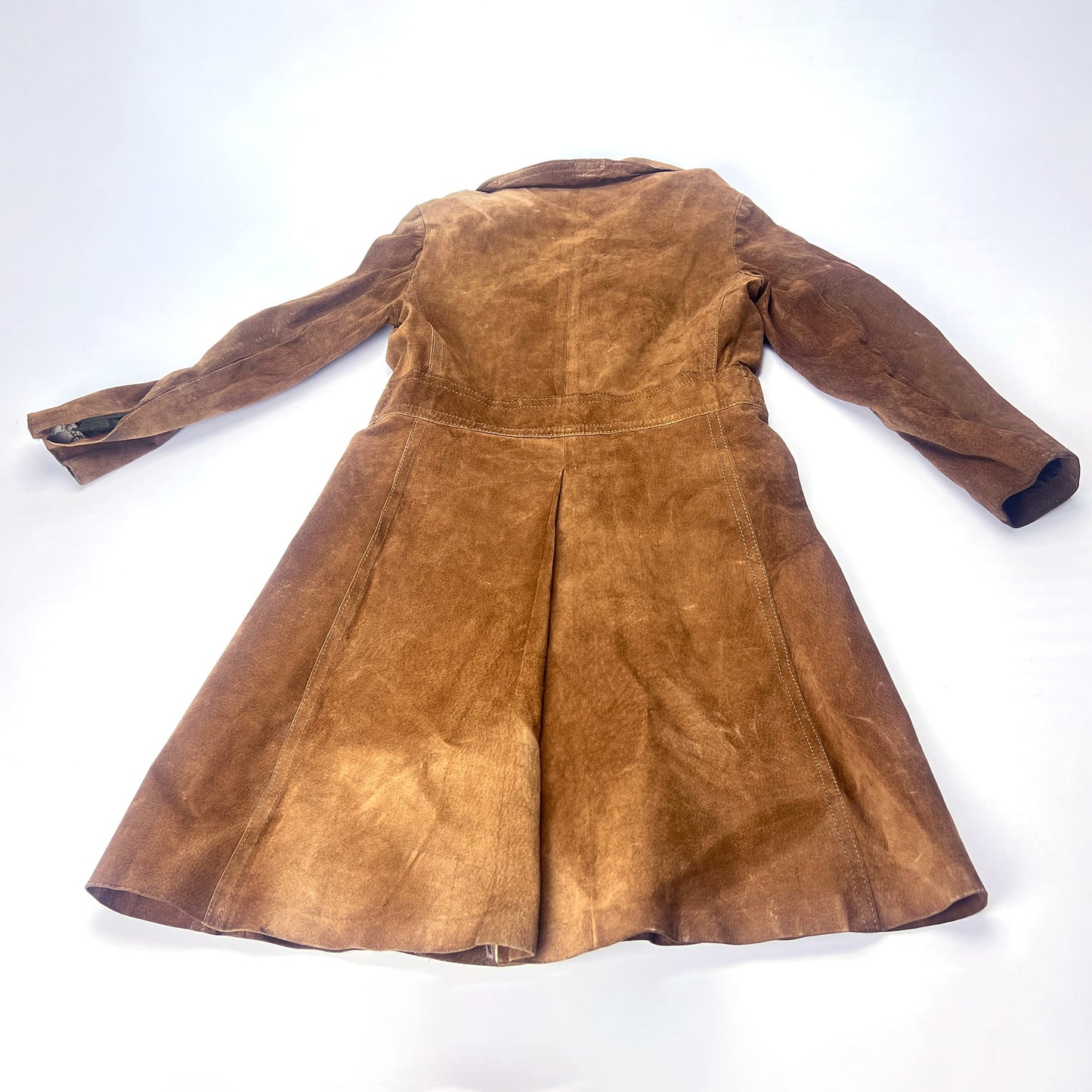 Vintage 70s Suede Long Coat Patch Pockets Women's XS