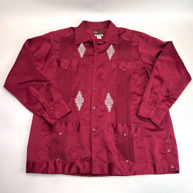 Vintage Guayabera Copacabana Satin Shirt, Men's XXL, Burgundy, 1990s Mexico