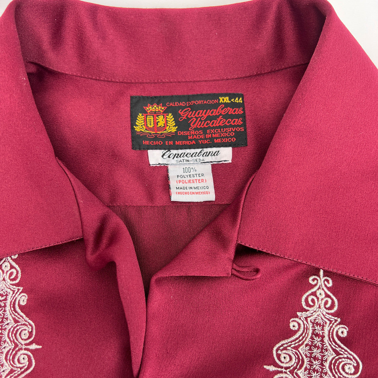 Vintage Guayabera Copacabana Satin Shirt, Men's XXL, Burgundy, 1990s Mexico