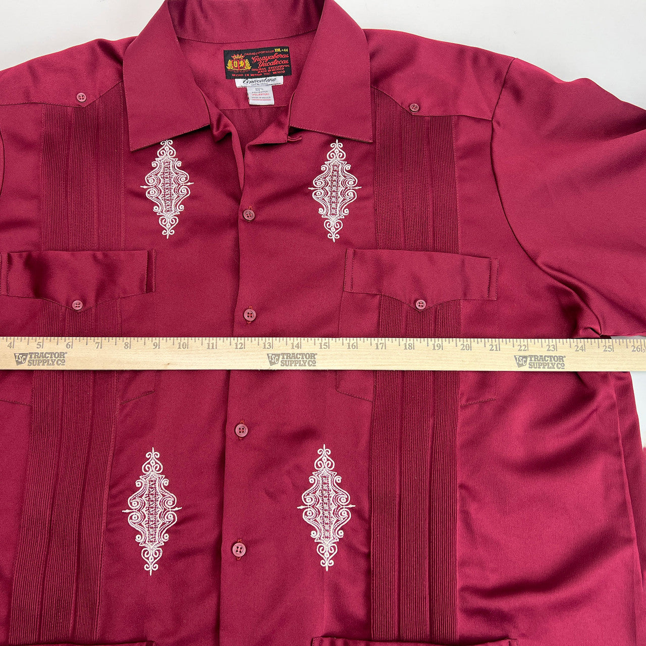 Vintage Guayabera Copacabana Satin Shirt, Men's XXL, Burgundy, 1990s Mexico