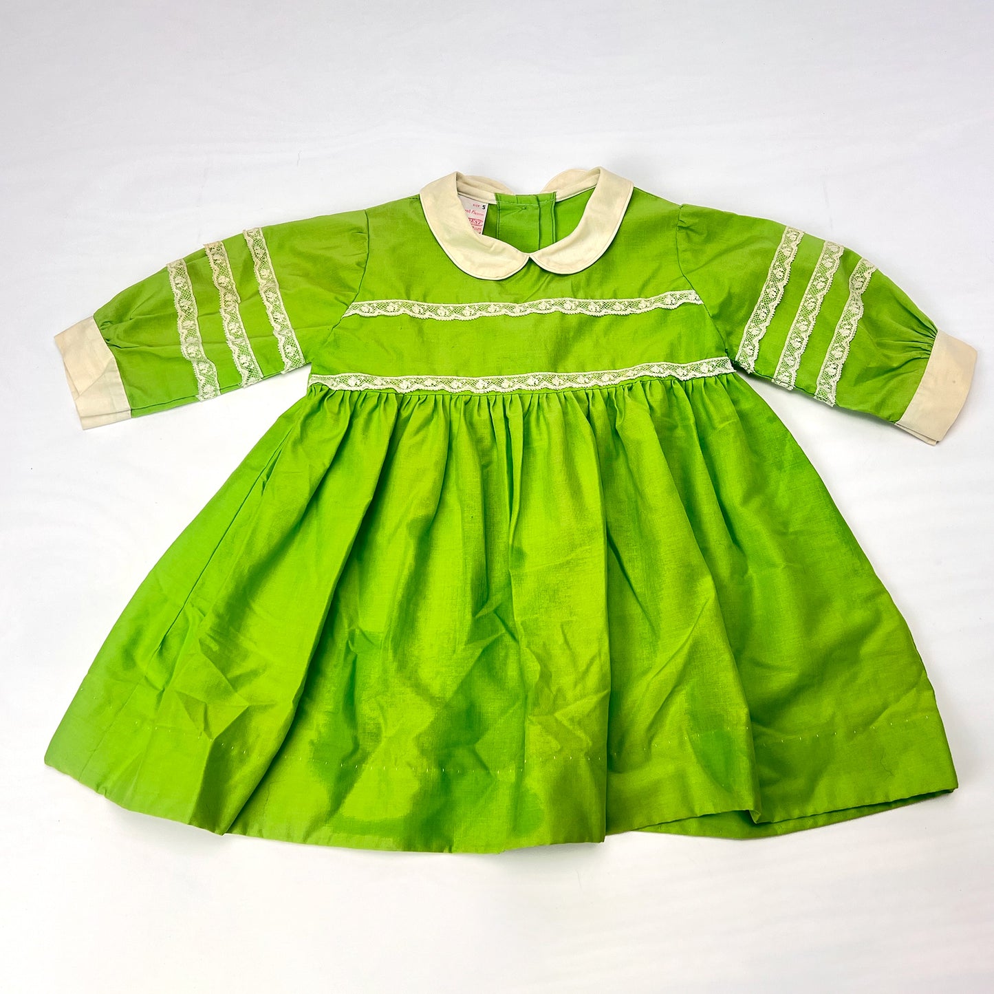 Vintage Patti Playpal 35" Doll Outfit Green Lace Trim 3/4 Sleeve Dress