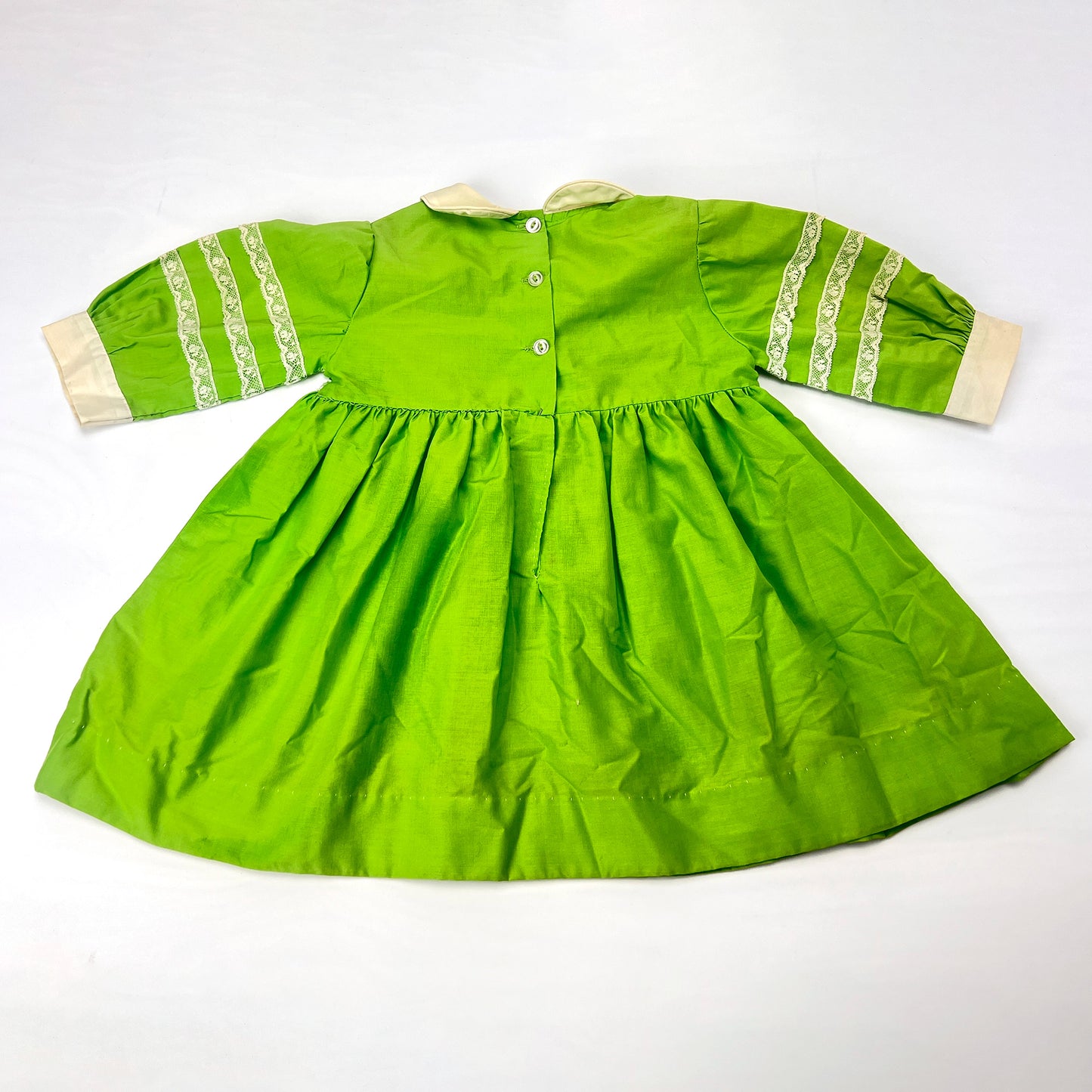 Vintage Patti Playpal 35" Doll Outfit Green Lace Trim 3/4 Sleeve Dress