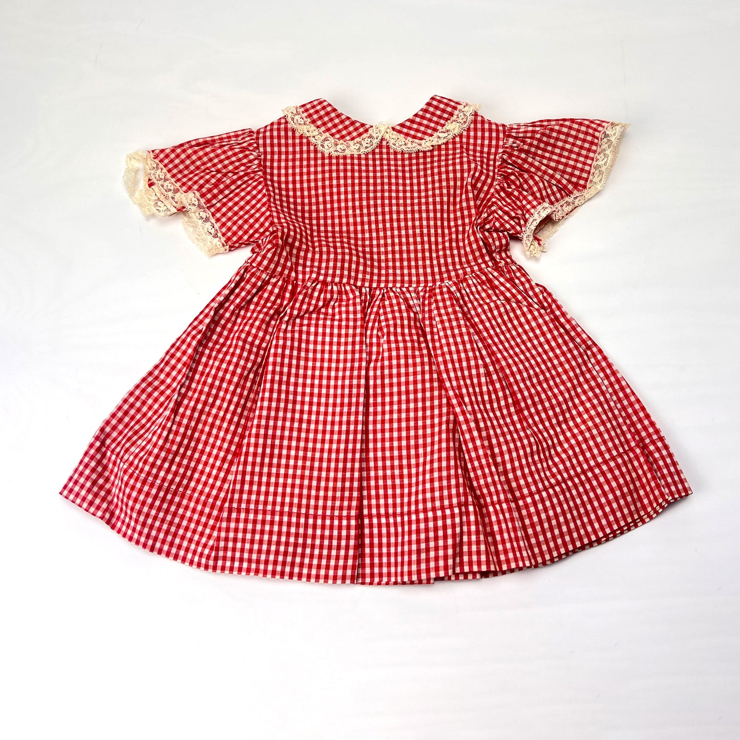 Vintage Patti Playpal 35" Doll Dress Red Gingham Check Lace Trim