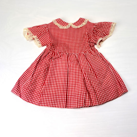 Vintage Patti Playpal 35" Doll Dress Red Gingham Check Lace Trim