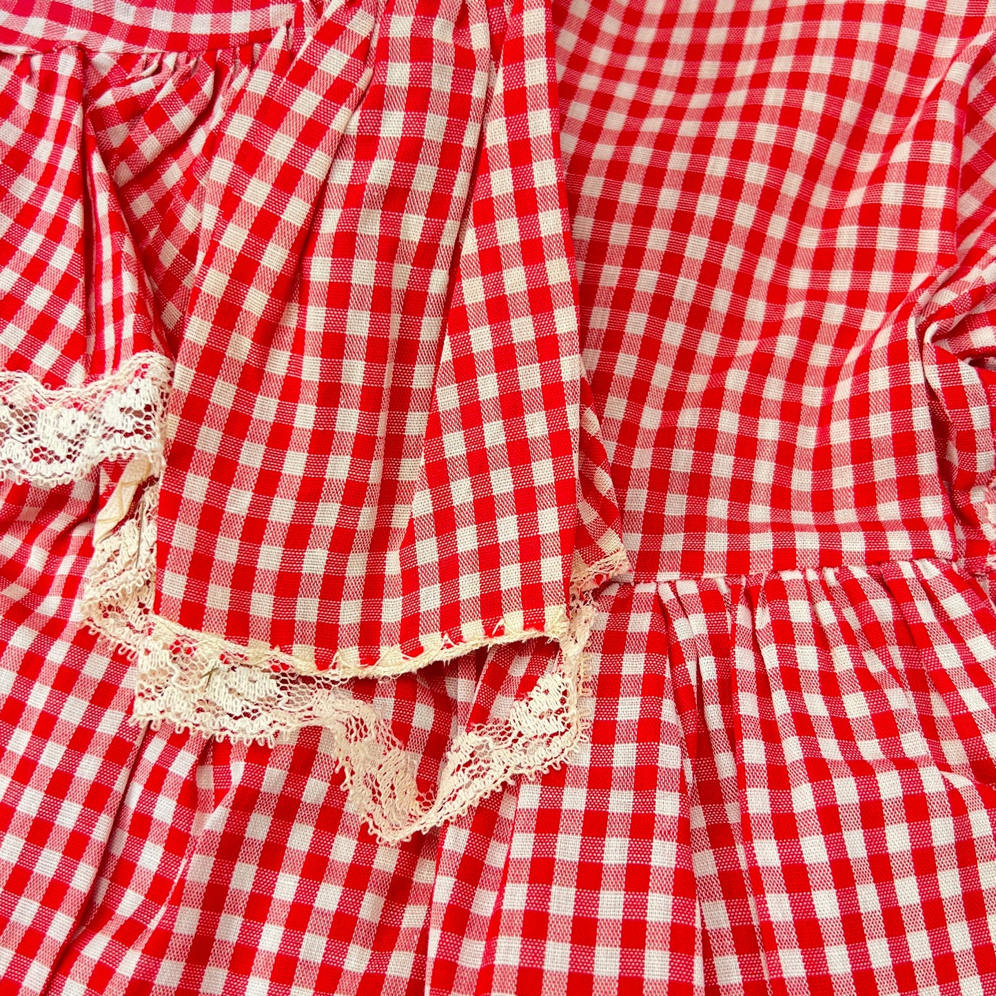 Vintage Patti Playpal 35" Doll Dress Red Gingham Check Lace Trim