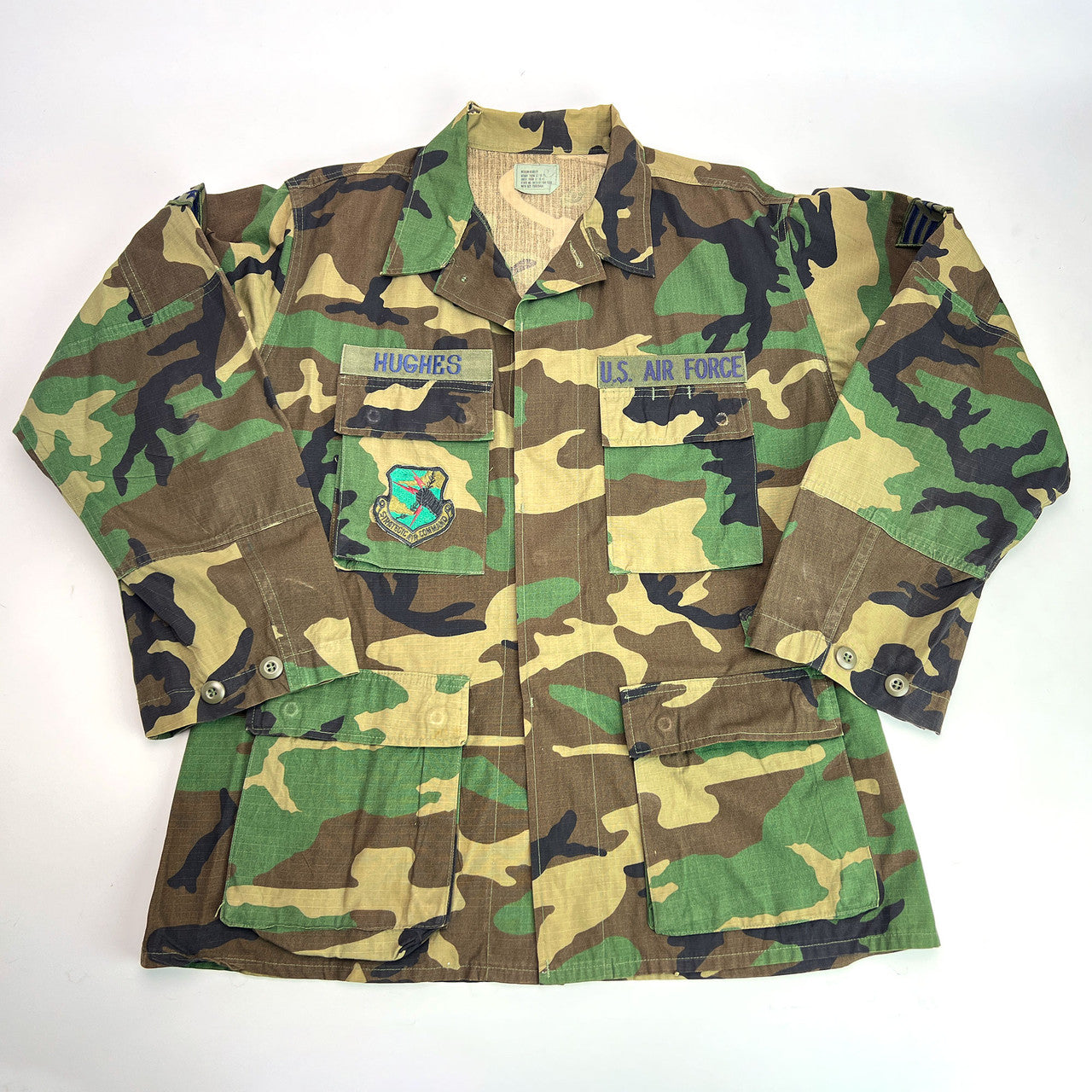 Vintage U.S. Air Force Woodland Camouflage BDU Shirt Medium Regular SAC Patch